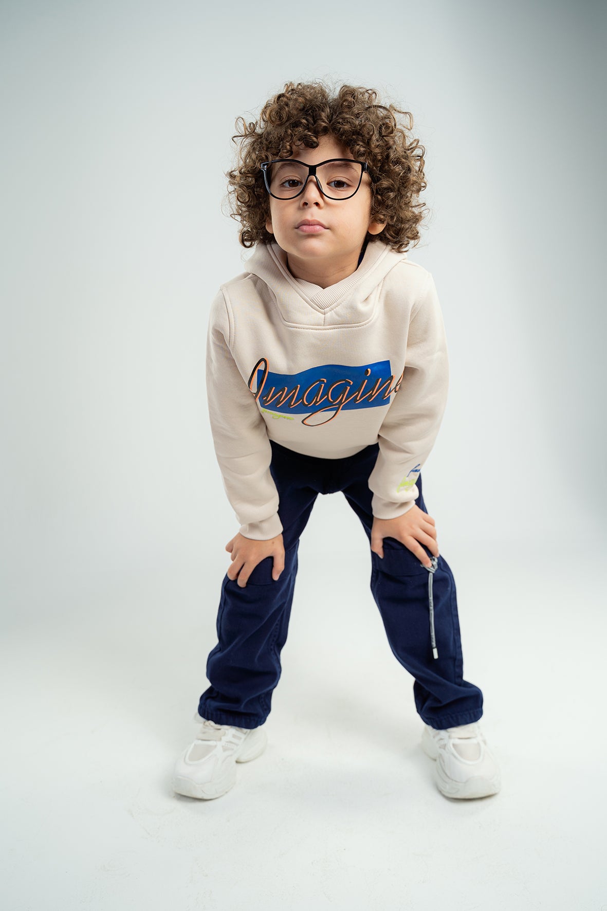 Boys Beige Regular Fit Hoodie Long Sleeve With Print