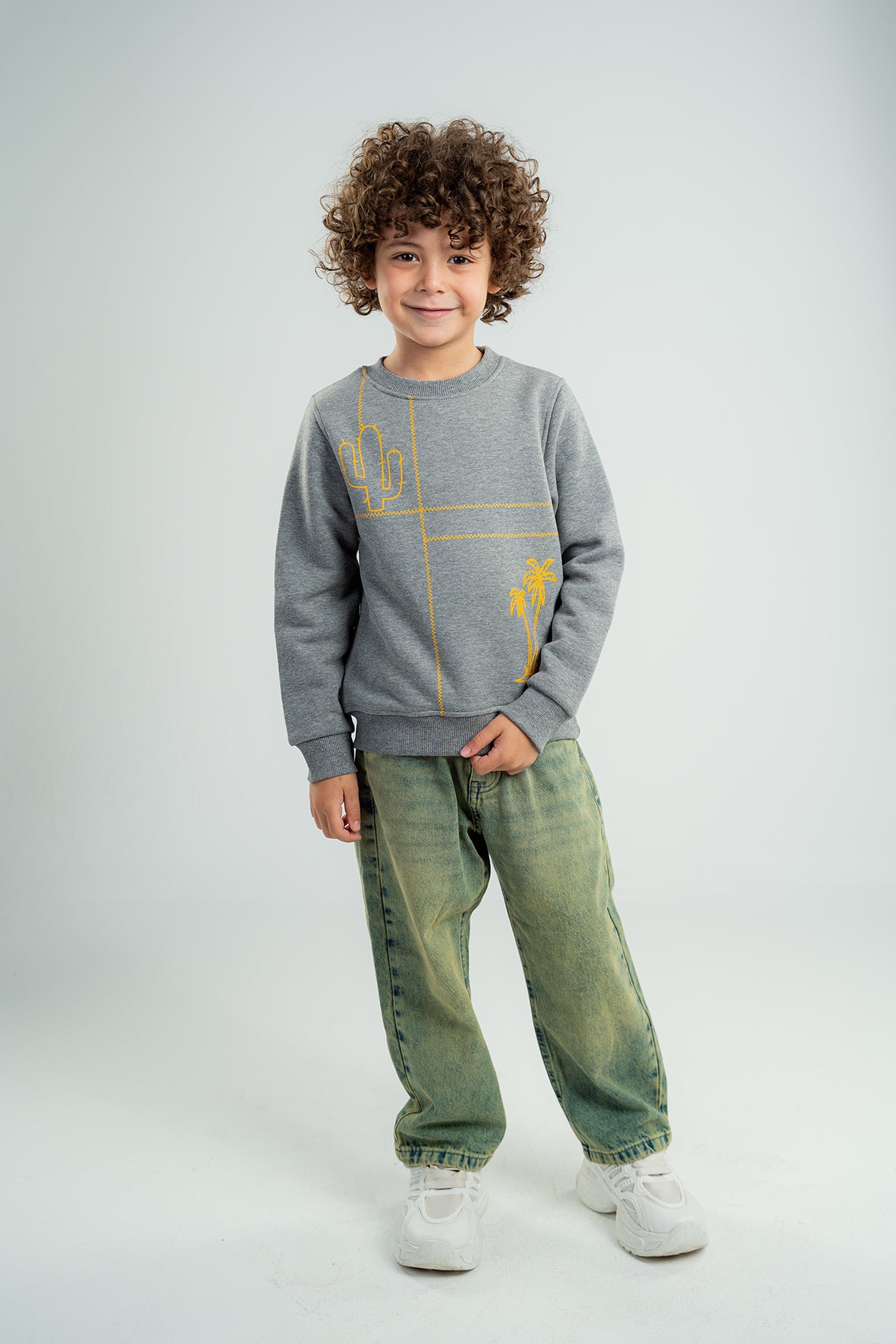 Boys Printed Dark Gray Fleece Sweatshirt