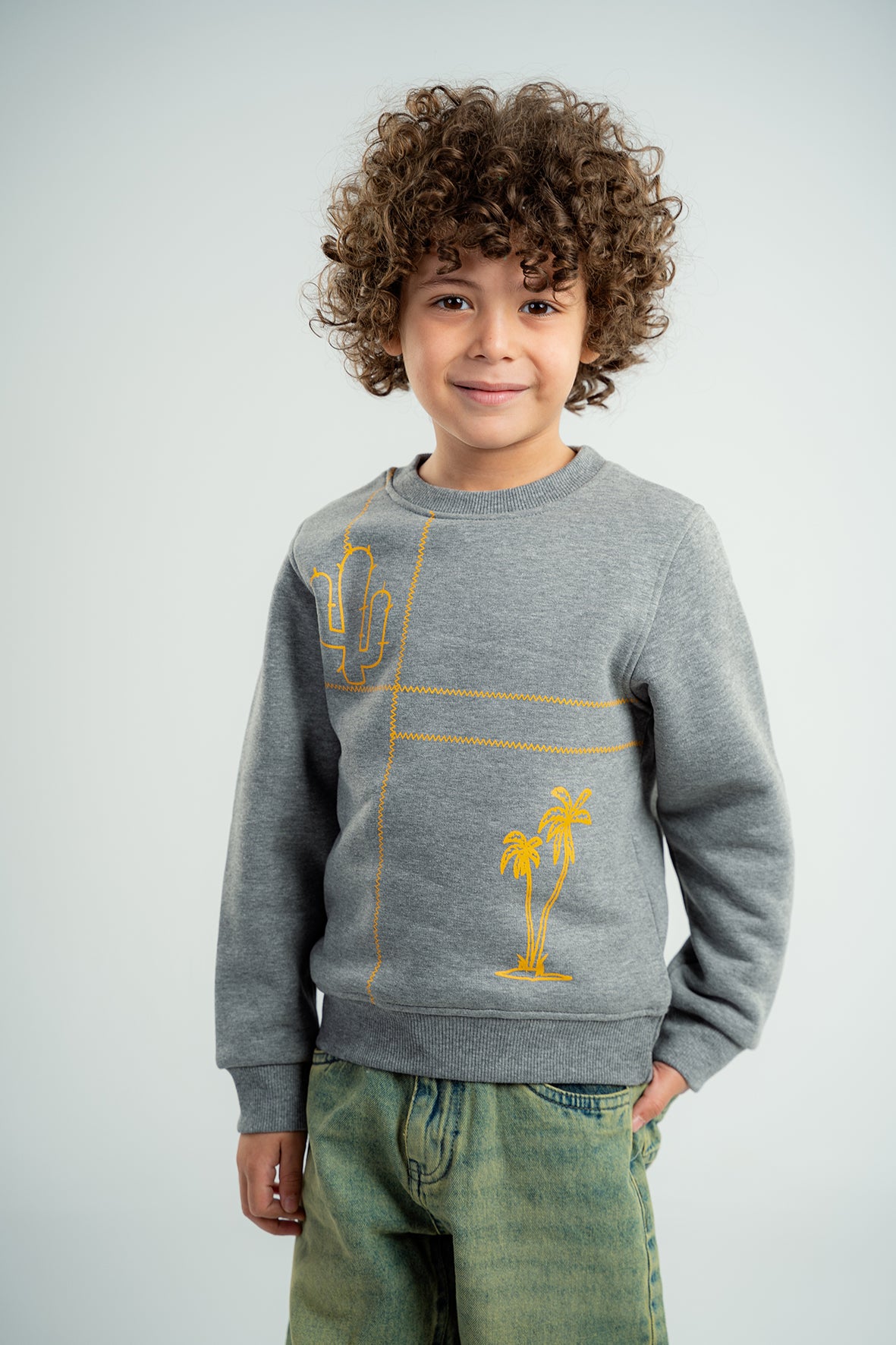 Boys Printed Dark Gray Fleece Sweatshirt