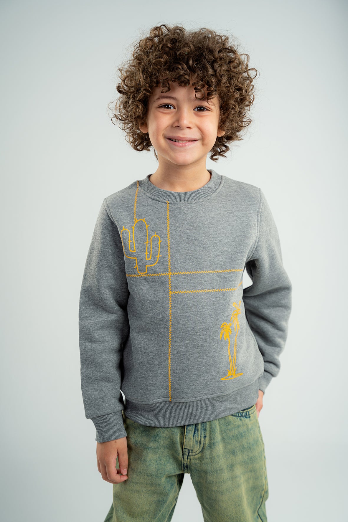 Boys Printed Dark Gray Fleece Sweatshirt