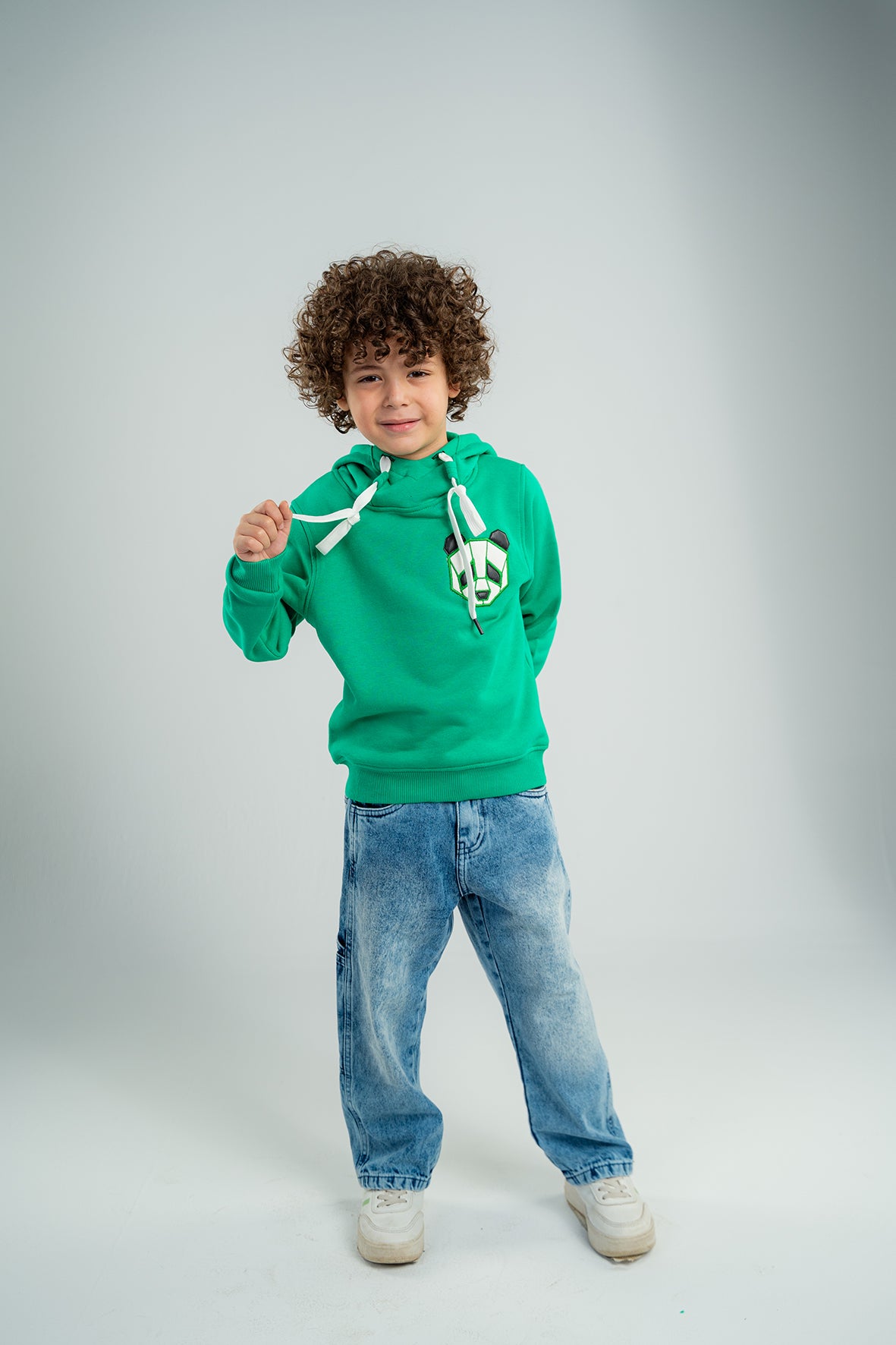 Boys Green Hoodie with Panda Face Embroidered