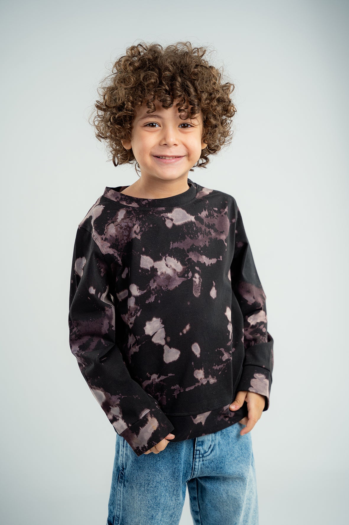 Boys Tie Dye Black Crew Neck Sweatshirt