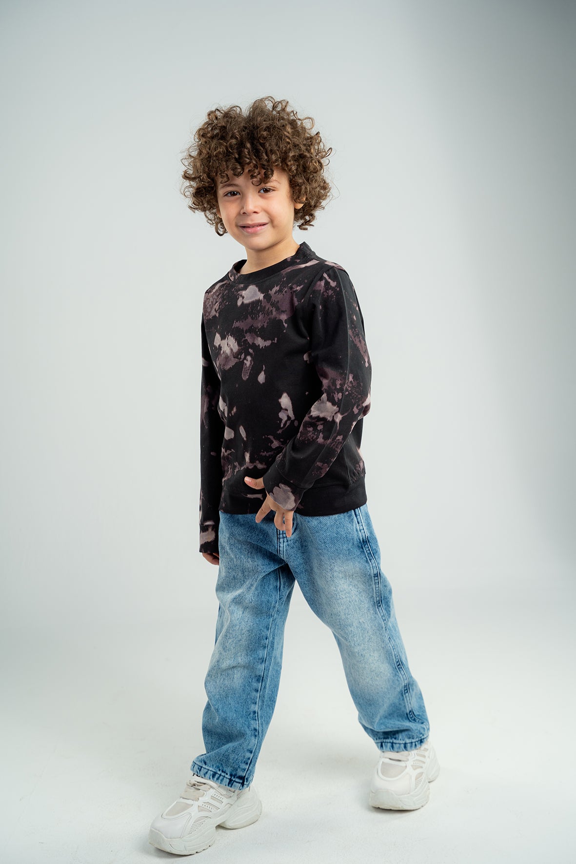 Boys Tie Dye Black Crew Neck Sweatshirt