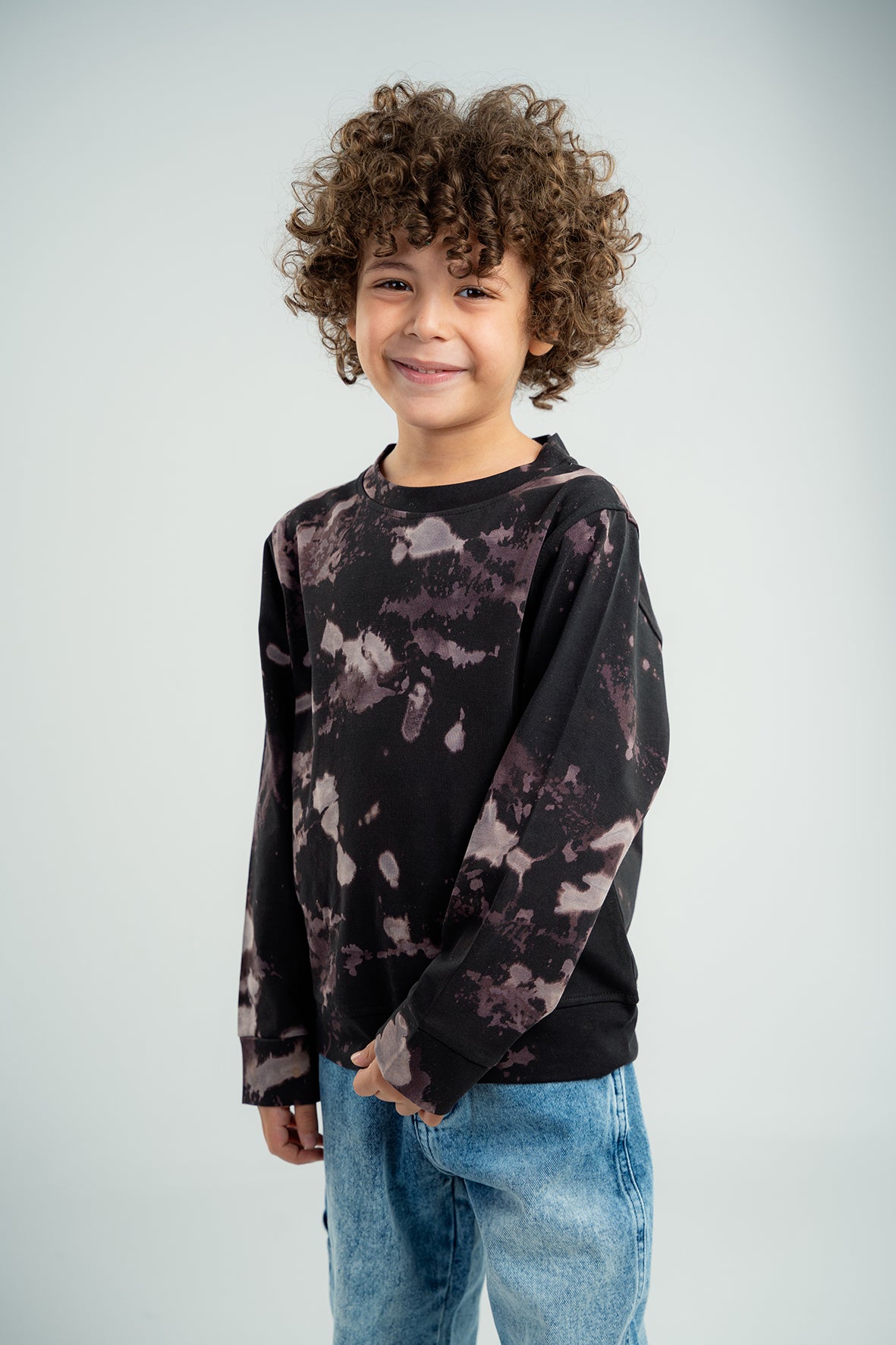 Boys Tie Dye Black Crew Neck Sweatshirt