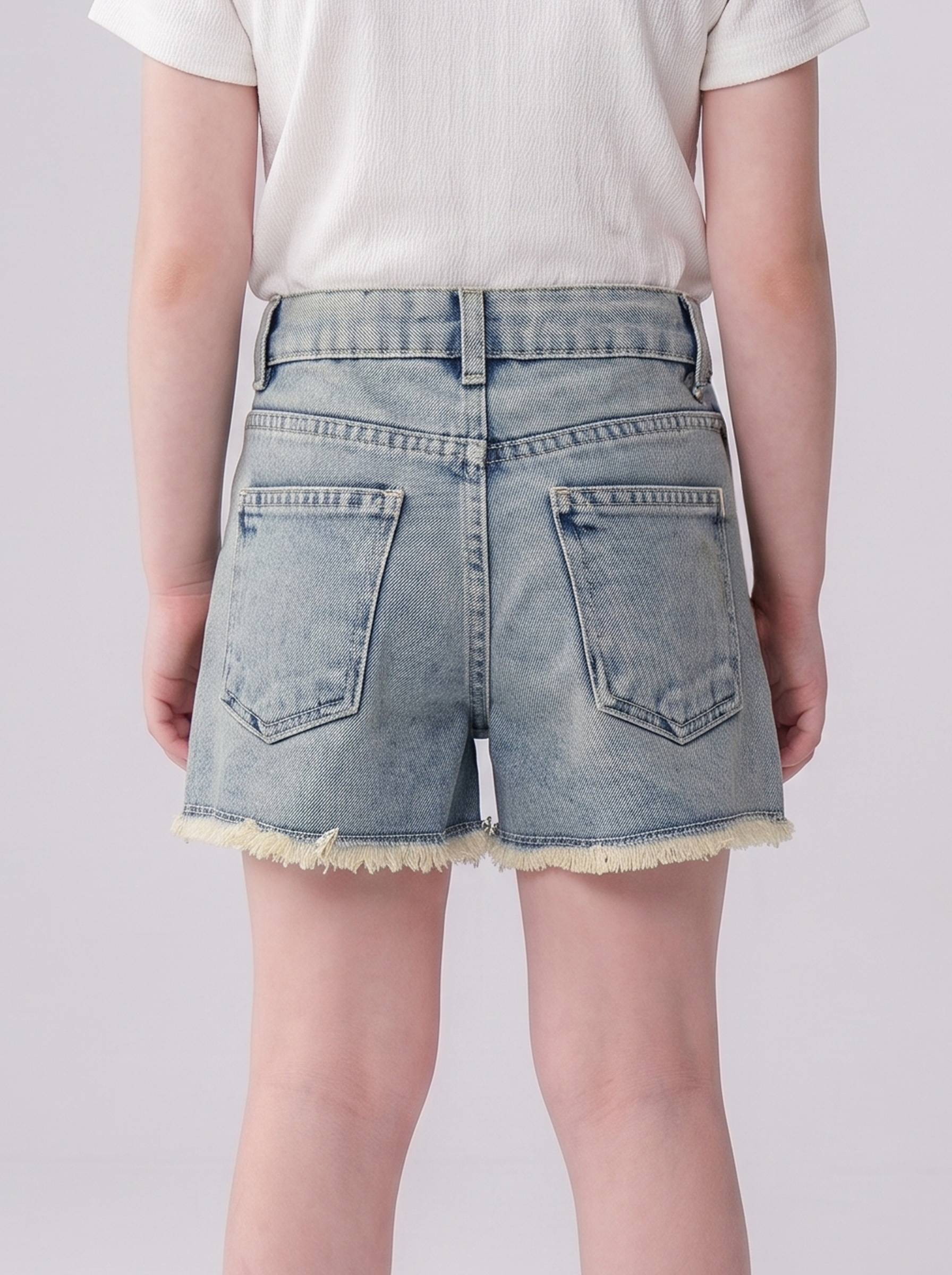 Distressed Denim Shorts with Charm Detail