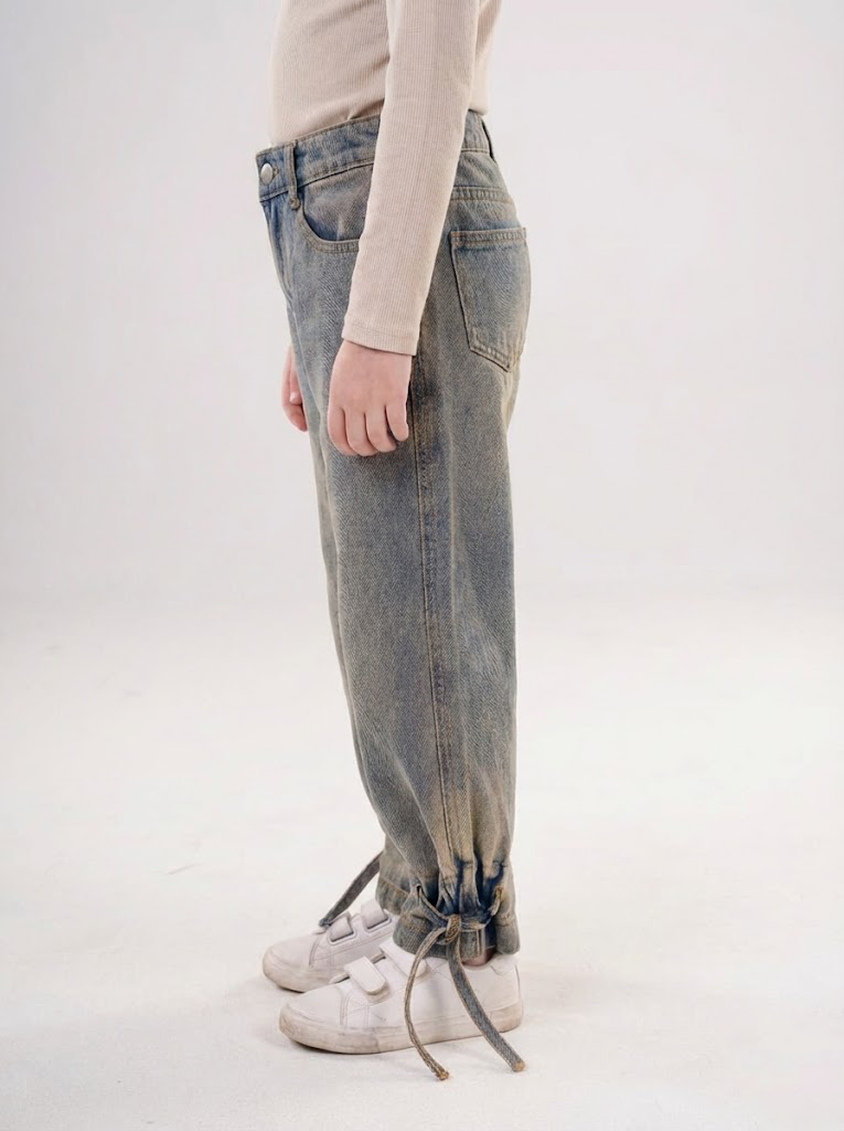 Girls' Vintage Wash Relaxed Jeans –Tie-Hem Denim Pants