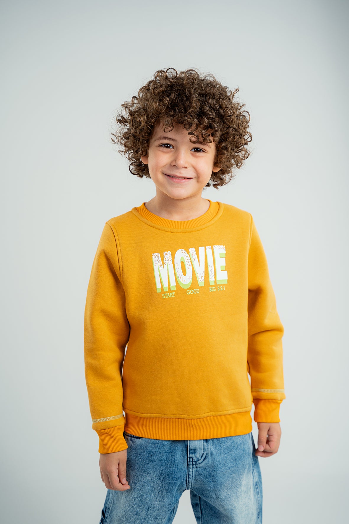 Boys Printed Yellow Fleece Sweatshirt