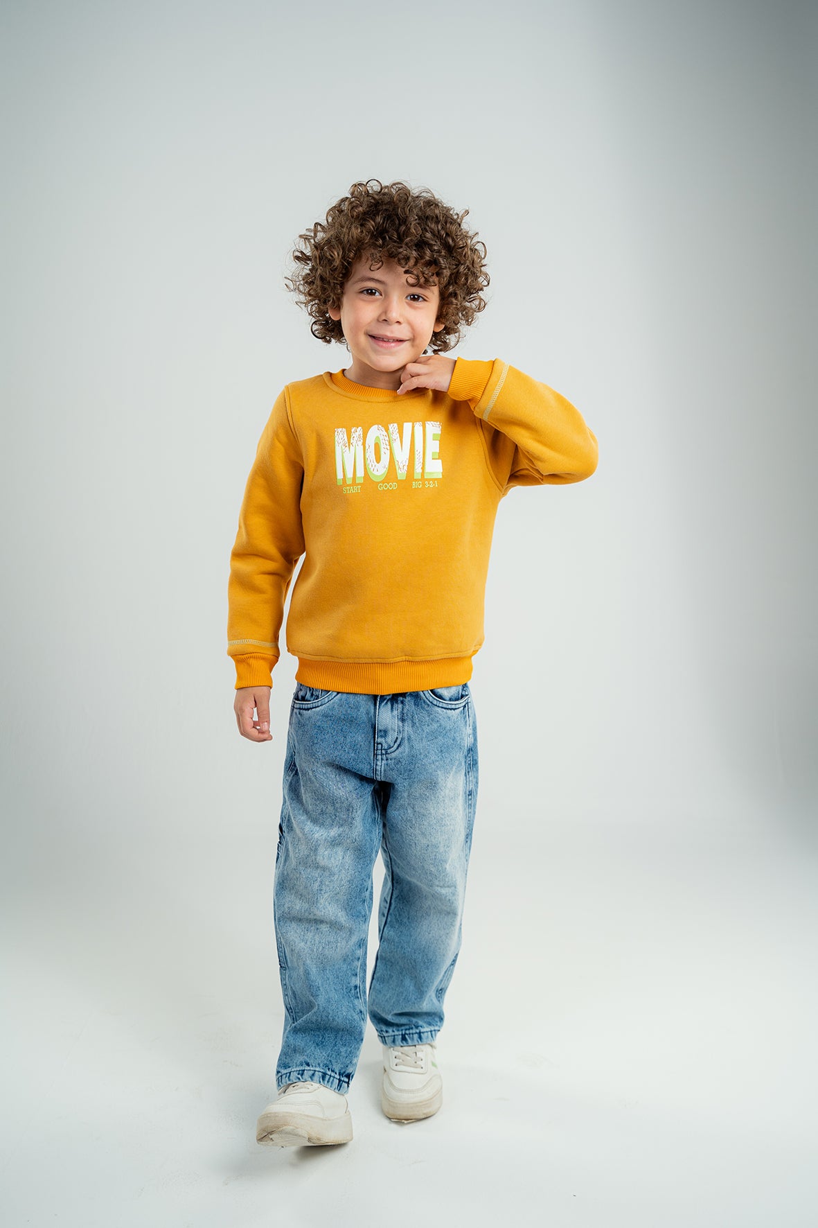 Boys Printed Yellow Fleece Sweatshirt