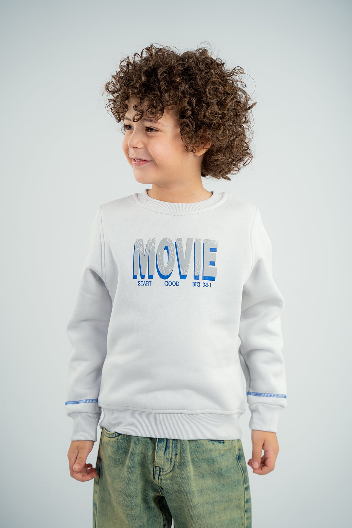 Boys Printed Gray Fleece Sweatshirt