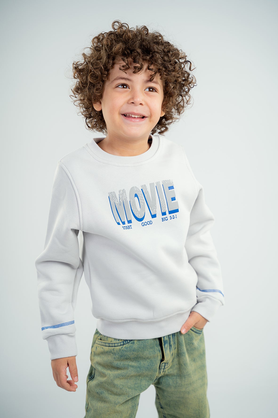 Boys Printed Gray Fleece Sweatshirt